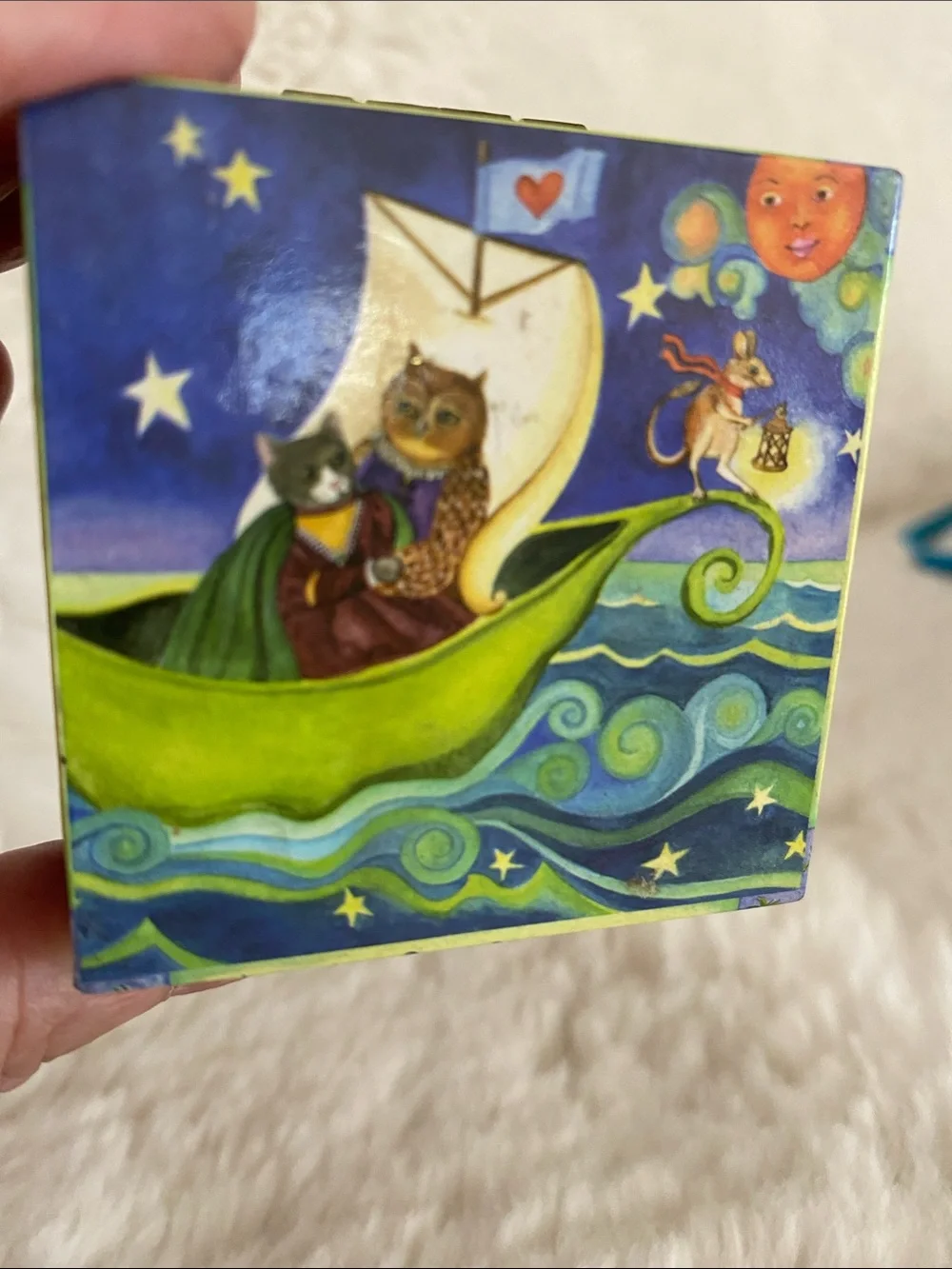 The Owl & the Pussycat Blue Tooth Fairy Jewelry Box with Brass Latch